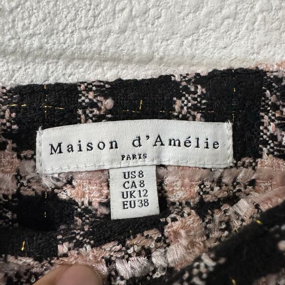 Maison d' Amelie Paris Tweed Mini Skirt Womens 8 Pink Black Clueless Preppy - Picture 2 of 5